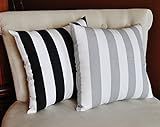 Set of TWO Striped Pillows Black and White and Gray and White | Amazon (US)