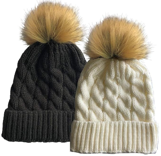 SOFT GRIP Women Cable Knit Slouchy Thick Winter Hat Beanie Pom Pom 1, 2 and 3 Pack | Amazon (US)