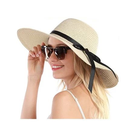 JYYYBF Womens Wide Brim Sun Hat UPF50 Straw Summer Hat Floppy Beach Hat Roll-Up Beach Seaside Cap Be | Walmart (US)