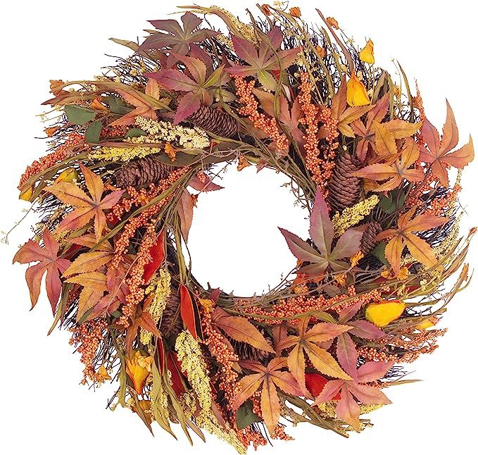 SZAT PRO Fall Wreath 24 Inches Large Farmhouse Autumn Harvest Wreaths with Straw Wheat Maple Leaf... | Amazon (US)