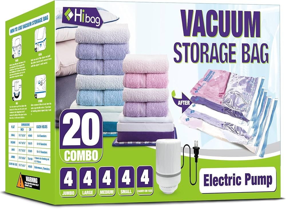 HIBAG Vacuum Storage Bags with Electric Pump, Vacuum Seal Space Saver Bags for Clothes, Clothing,... | Amazon (US)