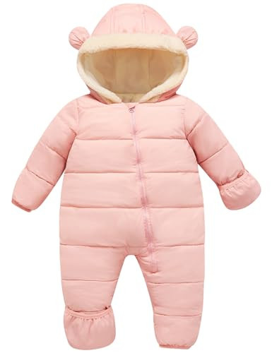 BFUSTYLE Baby Snowsuit Pink Infant Girl Puffer Jacket Winter Coat 12-18 Months Toddler Snow Suit Funny Baby Girl Coat Outfit with Hood | Amazon (US)