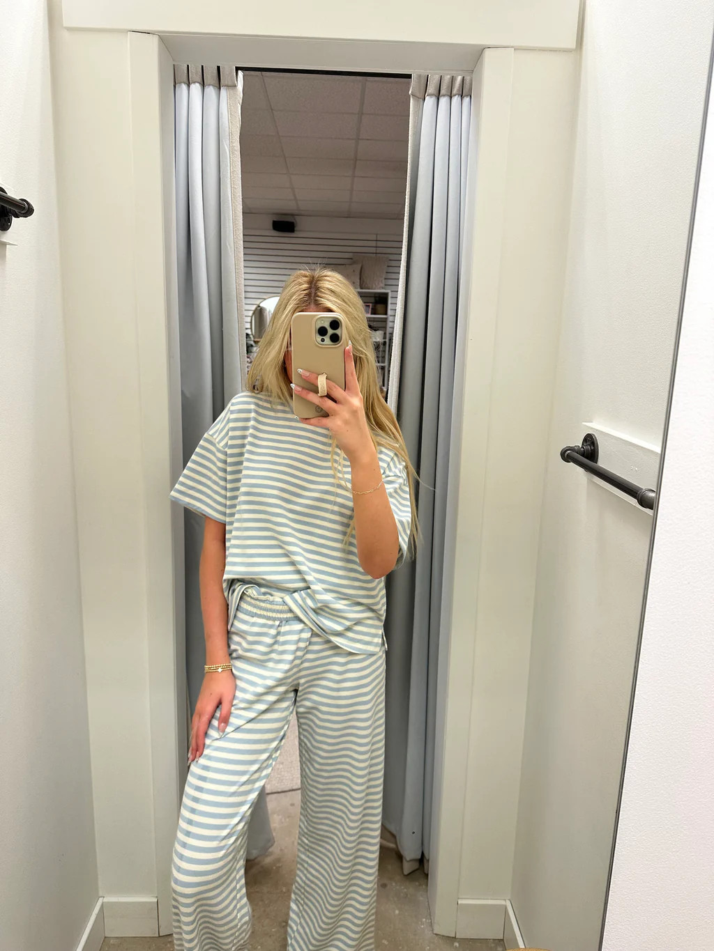 Carter Straight Fit Stripe Pants - Light Blue | Ama La Vita