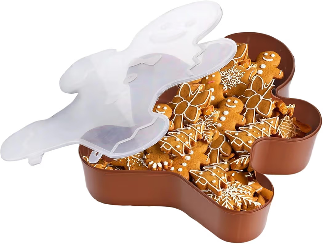 Christmas Serving Tray, Christmas Cookie Box with Lid, Cute Holiday Gingerbread Man Snowflake Tre... | Amazon (US)