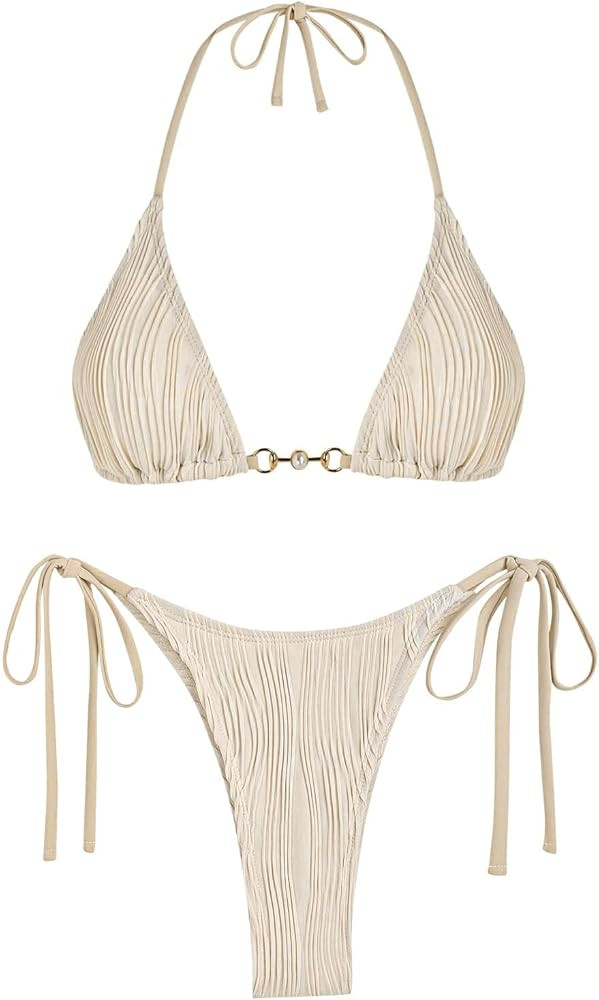 ZAFUL Bikini Sets for Women 2024 Halter Two Piece Swimsuits Sexy Triangle Bikinis Cheeky Bathing ... | Amazon (US)