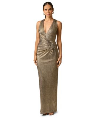 Women's V-Neck Metallic Long Gown | Macy's