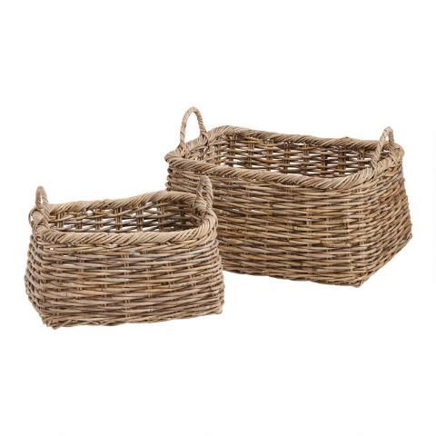 Rylee Gray Rattan Kubu Tote Basket | World Market