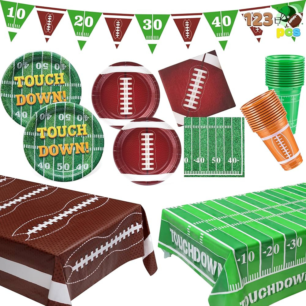 JOYIN 123 Pcs Football Party Supplies Kit Serve 24, Football Party Decorations includes Dinner Pl... | Amazon (US)