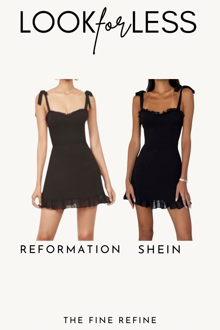 The Reformation Christine Dress for $175 vs a $14 look-for-less version. Same sweetheart neckline, tie straps, and ruffle mini silhouette. #LookForLess

#LTKspring #LTKSpringSale #LTKspringtrends