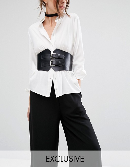 Retro Luxe London Wide Double Buckle Leather Corset Belt | ASOS US