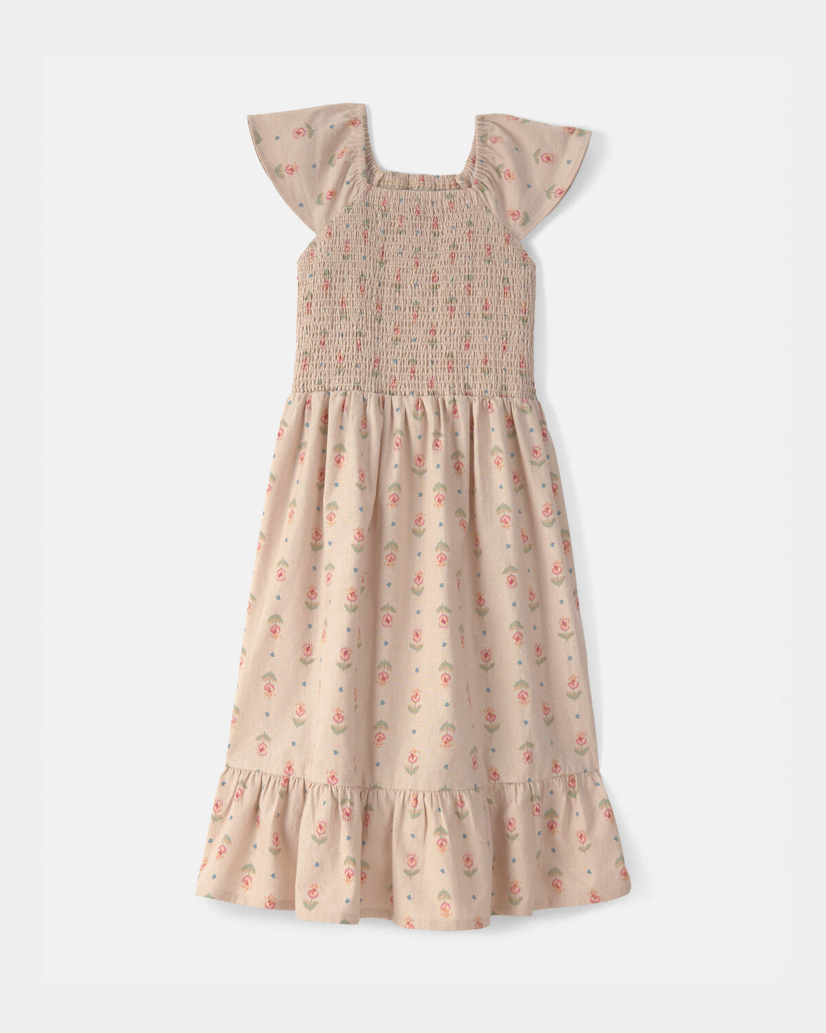 Girls Floral Smocked Midi Dress - Tan | Carter's Inc