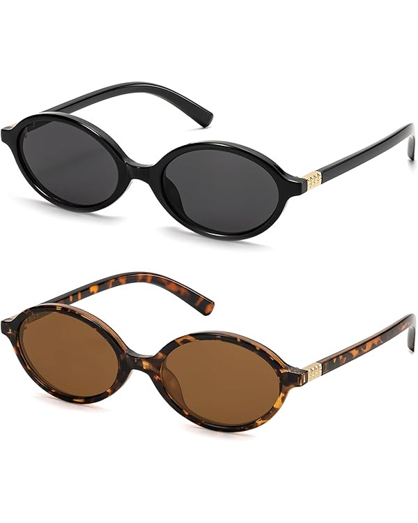 Retro Oval Sunglasses for Women Vintage 90s Y2K Trendy Designer Sun Glasses | Amazon (US)
