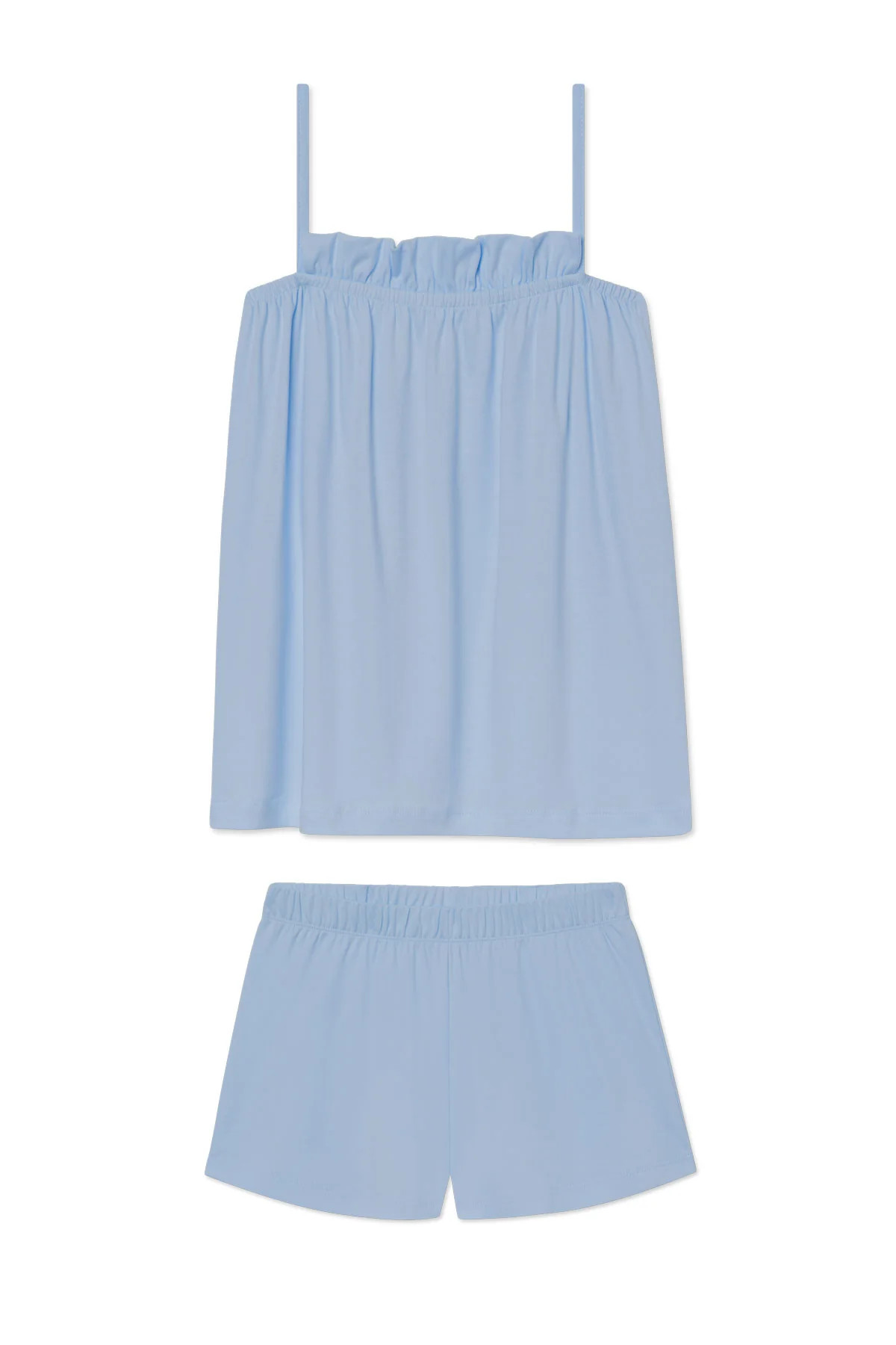 Pima Ruffle Shorts Set in French Blue Solid | Lake Pajamas