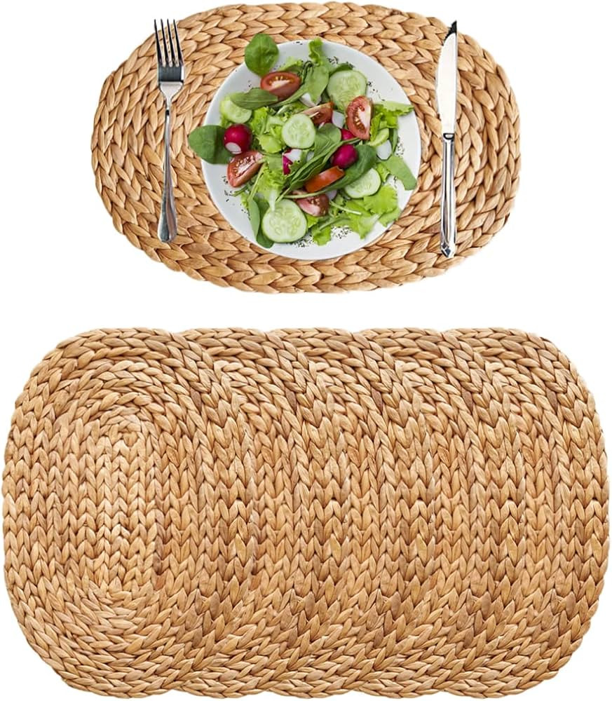 Oval Placemats Natural Water Hyacinth Weave Braided Rattan Tabemats Charger Plates for Home Decor... | Amazon (US)