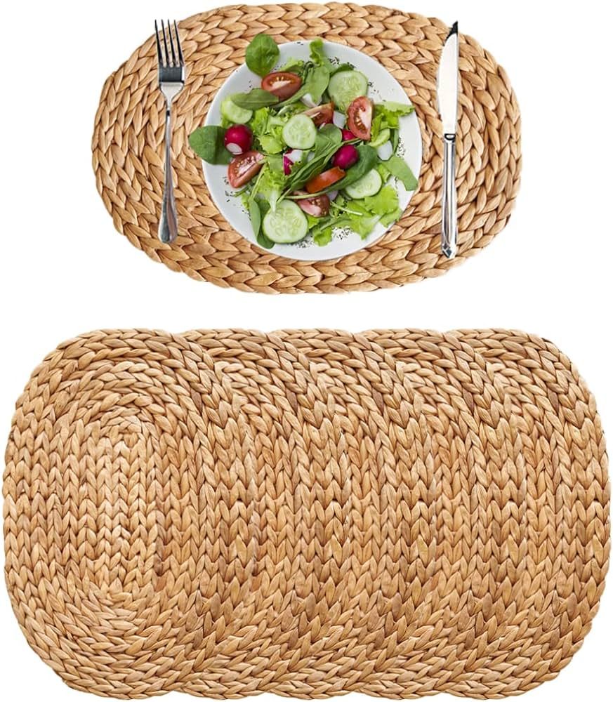 Oval Placemats Natural Water Hyacinth Weave Braided Rattan Tabemats Charger Plates for Home Decor... | Amazon (US)