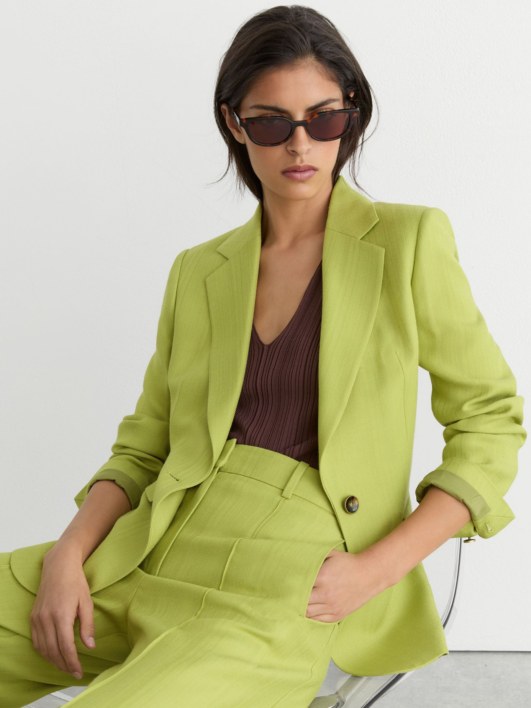 Reiss Textured-Weave Single-Breasted Suit Blazer in Green | REISS | Reiss DE