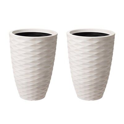 Glitzhome  2-Pack Large (25-65-Quart) 13.75-in W x 19-in H White Porcelain Planter with Drainage... | Lowe's
