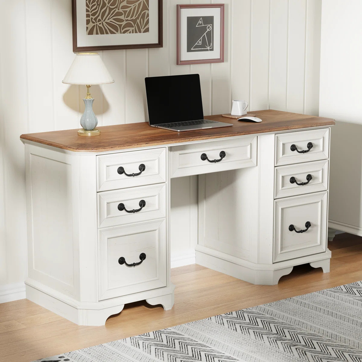 59” Executive Office Desk With Storage,Wood Home Office Computer Desk With Charging Station,Fil... | Wayfair North America
