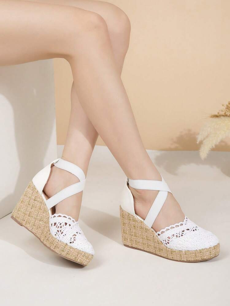 Fashion White Shoes For Women, Hollow Out Ankle Strap Wedge Shoes | SHEIN