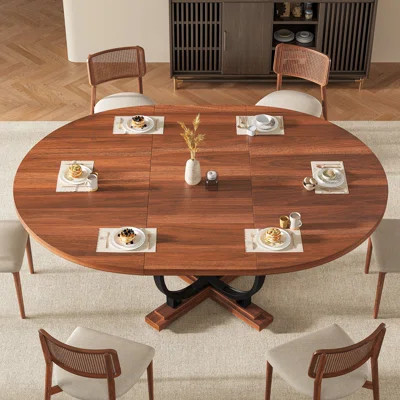 59”extendable Round Dining Table For 4-8 ,dining Room Table With X-shaped Heavy Duty Metal Base,thickened Mdf Board,modern Kitchen Dining Table,space | Wayfair North America