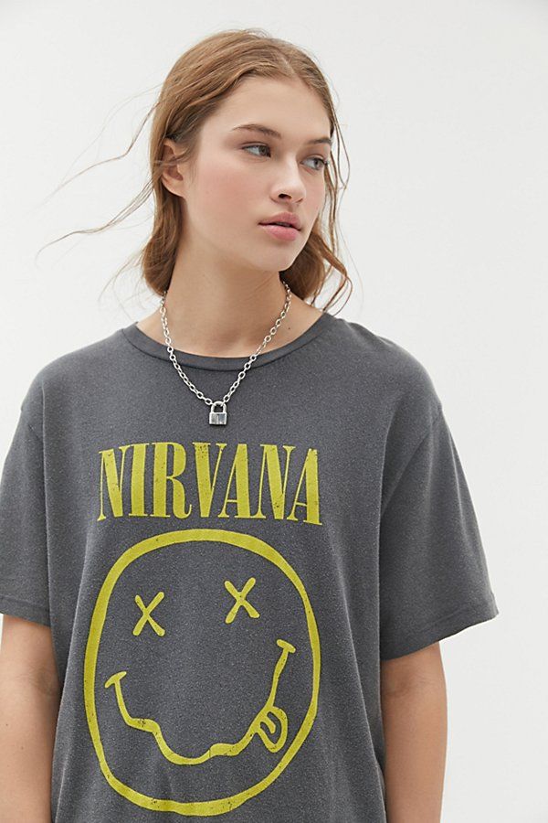 Nirvana Smiley Face Tee - Black XS at Urban Outfitters | Urban Outfitters (US and RoW)