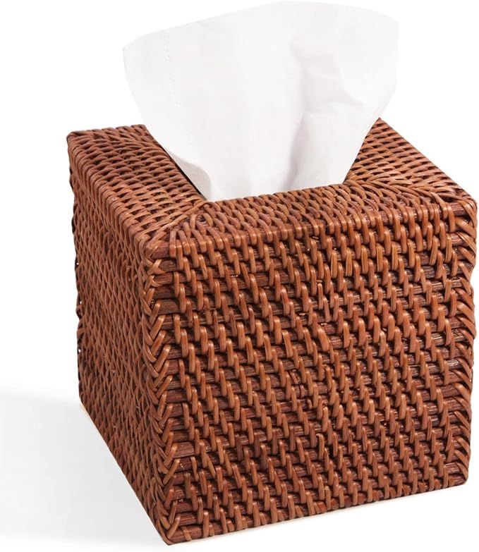 Livelab Natural Rattan Tissue Box Cover, Square Hand Woven Tissue Box Holder Tissue Box Case Orga... | Amazon (US)