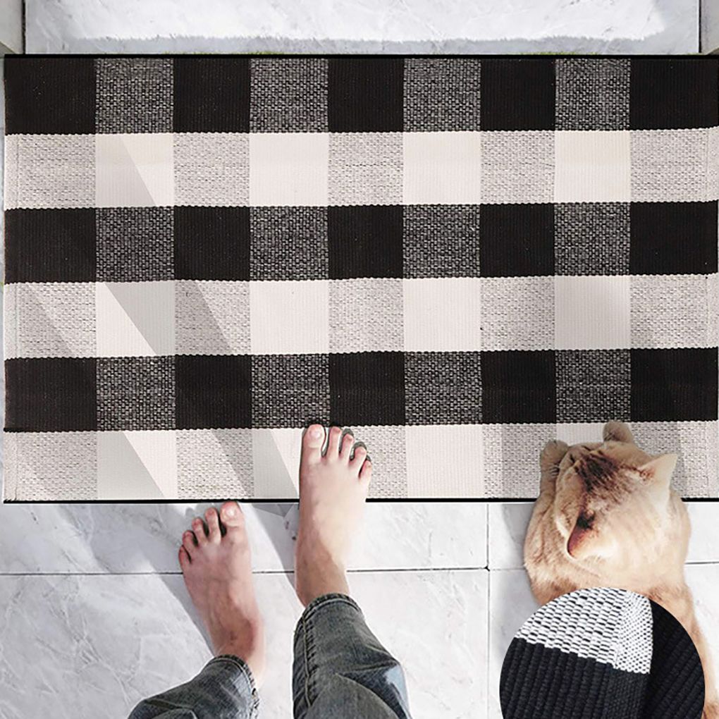 TureClos Hand-Woven Cotton Christmas Plaid Area Rug Anti Slip Doormat Floor Mat Layered Carpet fo... | Walmart (US)