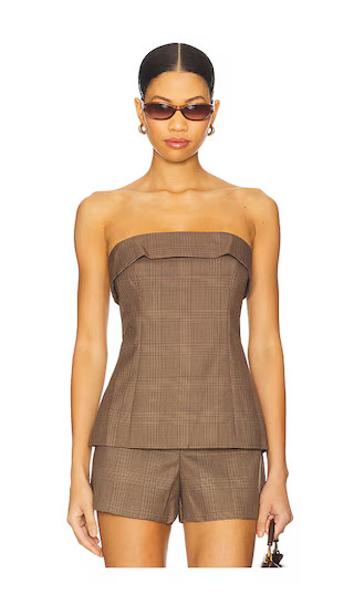 London Strapless Top in Fawn Plaid | Revolve Clothing (Global)