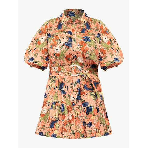 ELOQUII Elements Women's Plus Size Button Down Dress with Flounce | Walmart (US)