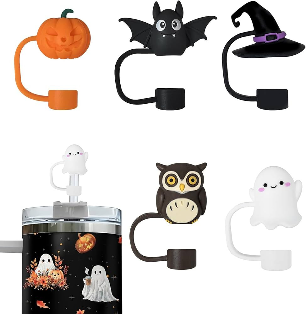 5 PCS Halloween Straw Covers Cap for Stanley Cup Compatible with Stanley 30-40 oz Tumbler Silicon... | Amazon (US)