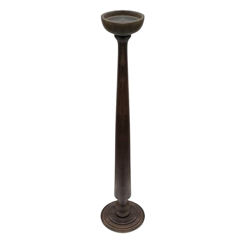 Black Mango Wood Pillar Candle Holder, 29" | At Home