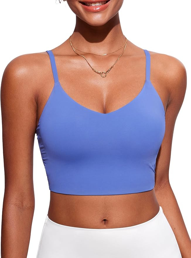 CRZ YOGA Women's Bikini Top Cropped V Neck Adjustable Spaghetti Straps Swimsuit Padded Athletic B... | Amazon (US)
