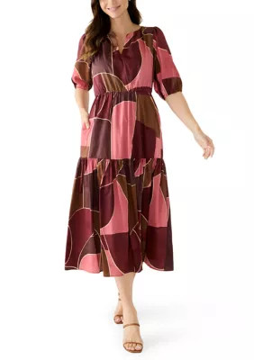 Women's Puff Sleeve Split Neck Midi Dress | Belk