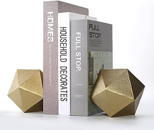 Ambipolar Geometric Shelf Decor Ball Shape Iron Cast Decorative Bookend Or Organizer, 2 Pack (Gol... | Amazon (US)