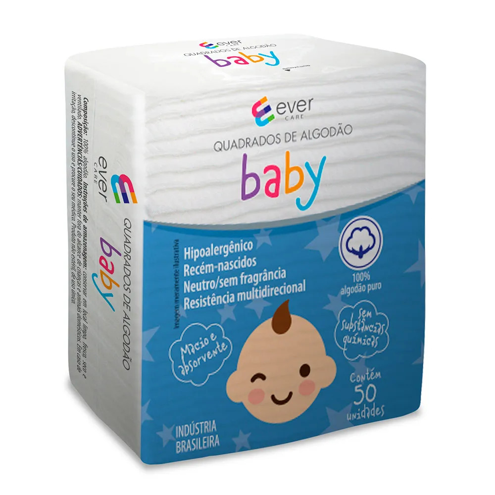 Algodão Quadrado Ever Care  Baby 50 Unidades - Algodão Quadrado Ever Care Baby 50 Unidades | Drogaria Sao Paulo (BR)