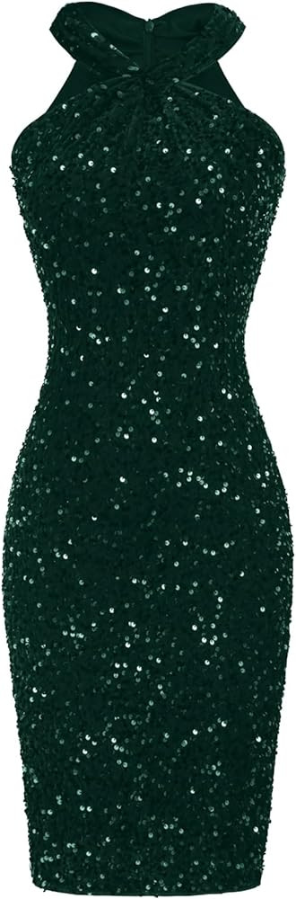 GRACE KARIN Sequin Dress for Women Sleeveless Sparkly Glitter Halter Dress Bodycon Mini Club Dres... | Amazon (US)