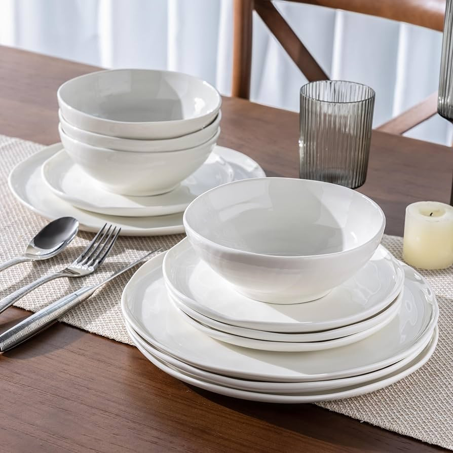 LERATIO Ceramic Dinnerware Sets for 4,Porcelain Plates and Bowls Sets with Wavy Edge,Microwave & ... | Amazon (US)