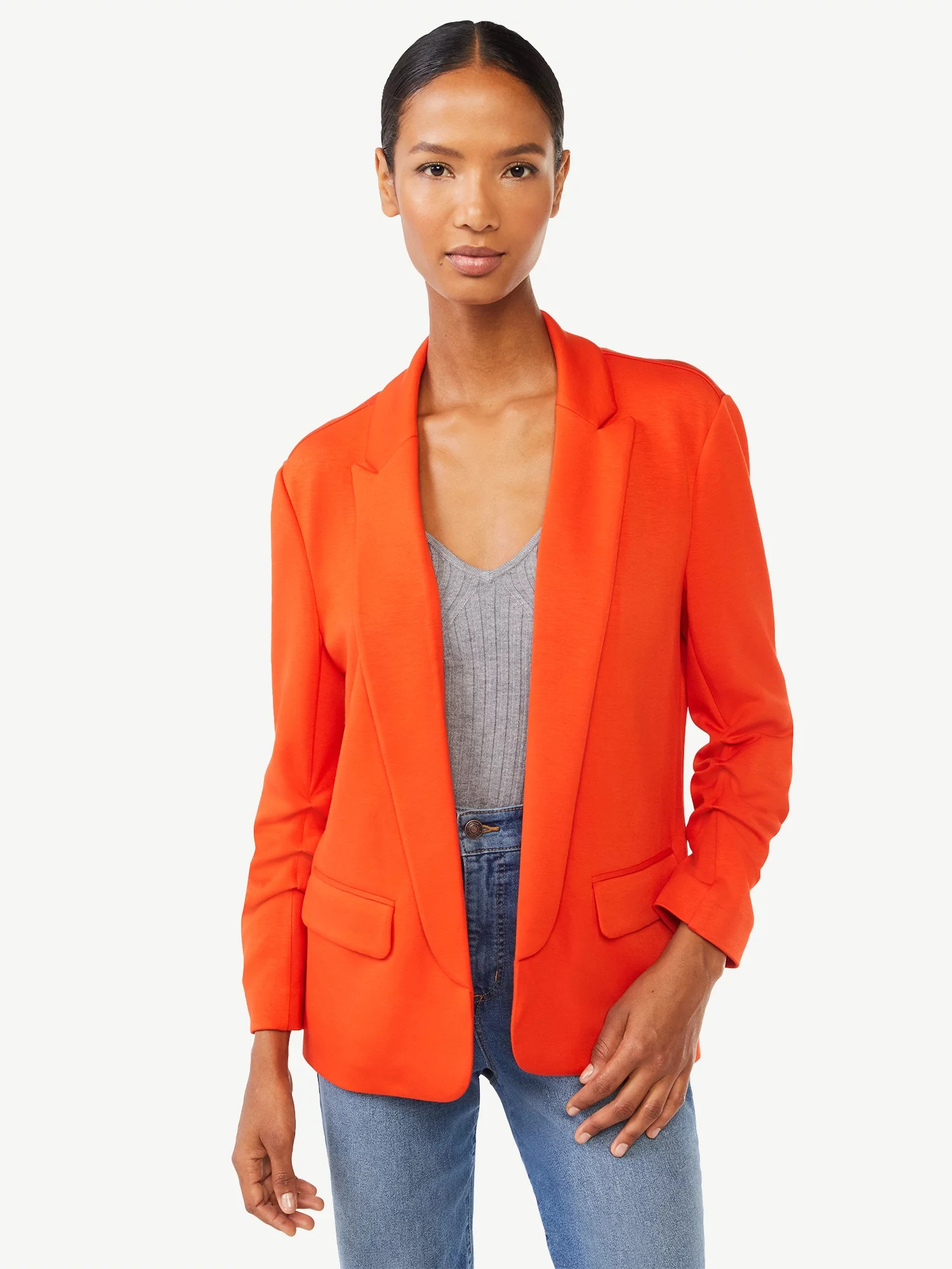 Scoop Women's Scuba Blazer with Scrunch Sleeves - Walmart.com | Walmart (US)