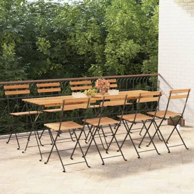 Patio Folding Chairs Bistro Foldable Chair Steel and Solid Wood Acacia | Wayfair Professional