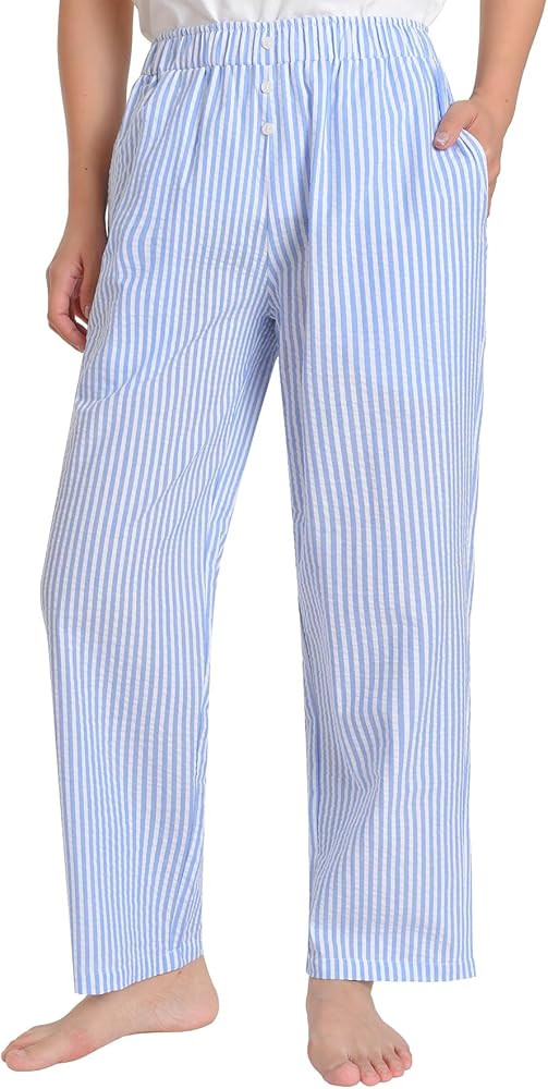 Women's Petite Seersucker Pajama Pants Lightweight Cotton Lounge Pants | Amazon (US)