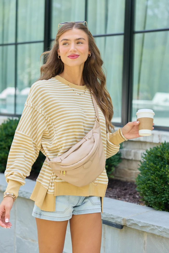 Kara Yellow Stripe Waffle Pullover | Pink Lily