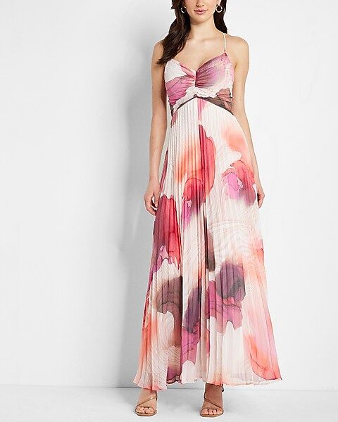 Conscious Edit Printed Sleeveless Pleated Maxi Dress | Express
