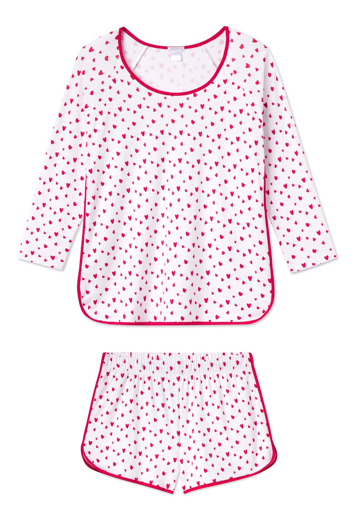 Pima Long-Short Set in Red Mini Heart | Lake Pajamas