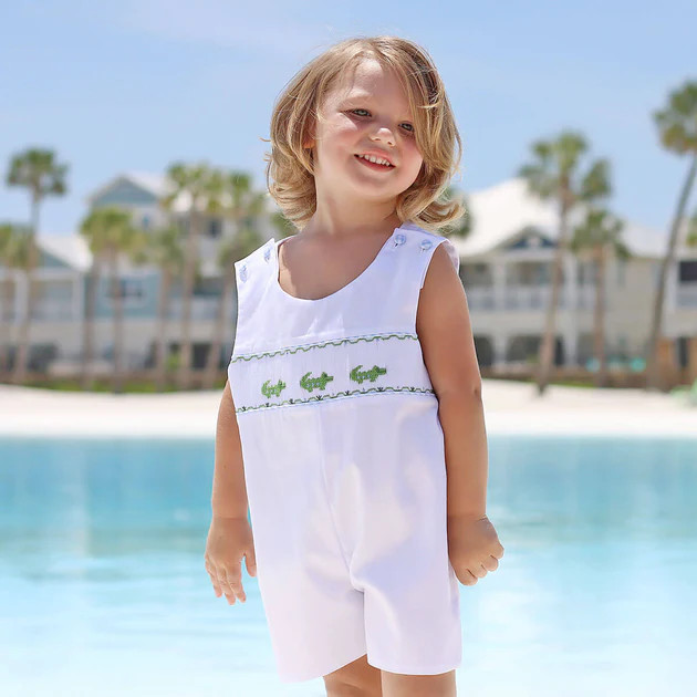 Alligator Smocked White Jon Jon | Classic Whimsy