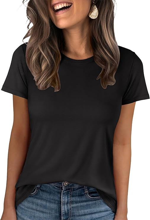 ANRABESS Women Short Sleeve Tops Summer Basic Tee Wrinkle-Free Trendy Cute T Shirts 2026 Spring B... | Amazon (US)