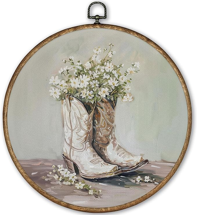 TLESKE Vintage Western Cowgirl Round Wall Art Decor Framed 10x10, Western Teen Girls Canvas Wall ... | Amazon (US)