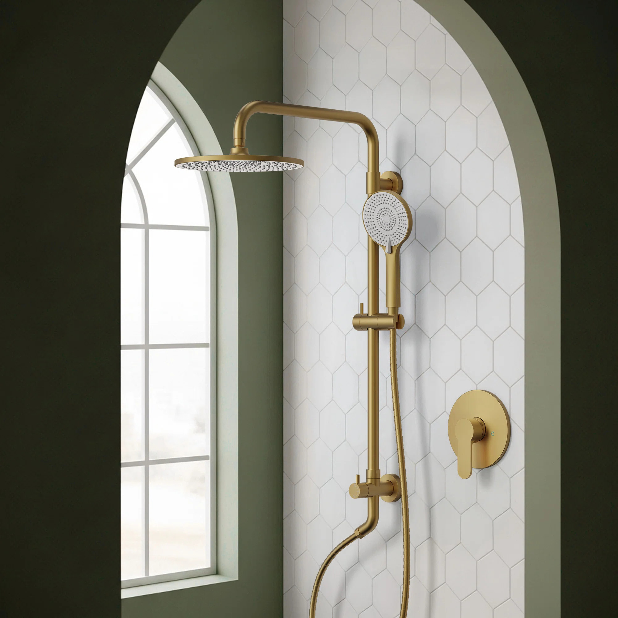 Wall Mount Pressure-Balanced Shower System, 10" Rainfall Shower Head with Slider Bar Handheld Spr... | Wayfair North America