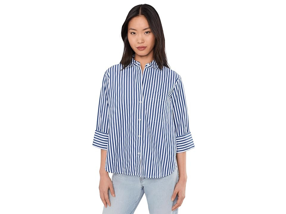 Madewell The Signature Y-Neck Shirt in Poplin Women's Clothing French Blue : 2XS (Women's 000), Cotton | Zappos