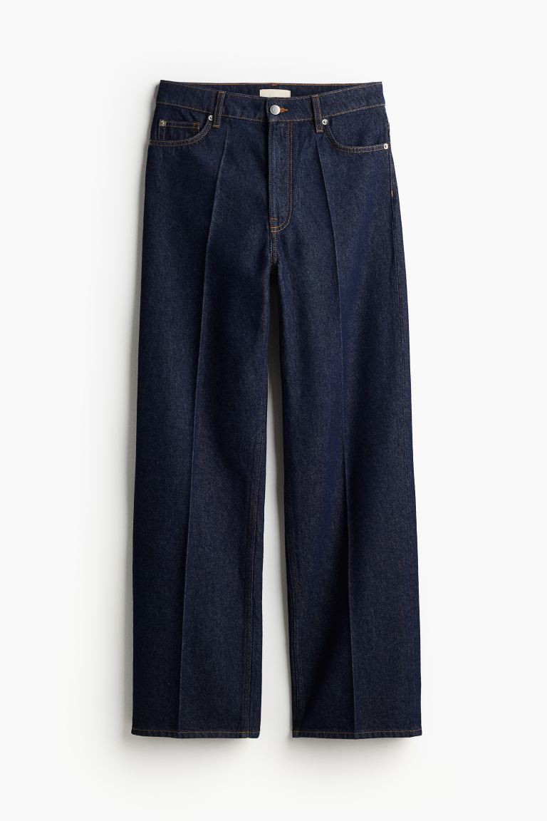 Crease-leg denim trousers - Dark denim blue - Ladies | H&M GB | H&M (UK, MY, IN, SG, PH, TW, HK)