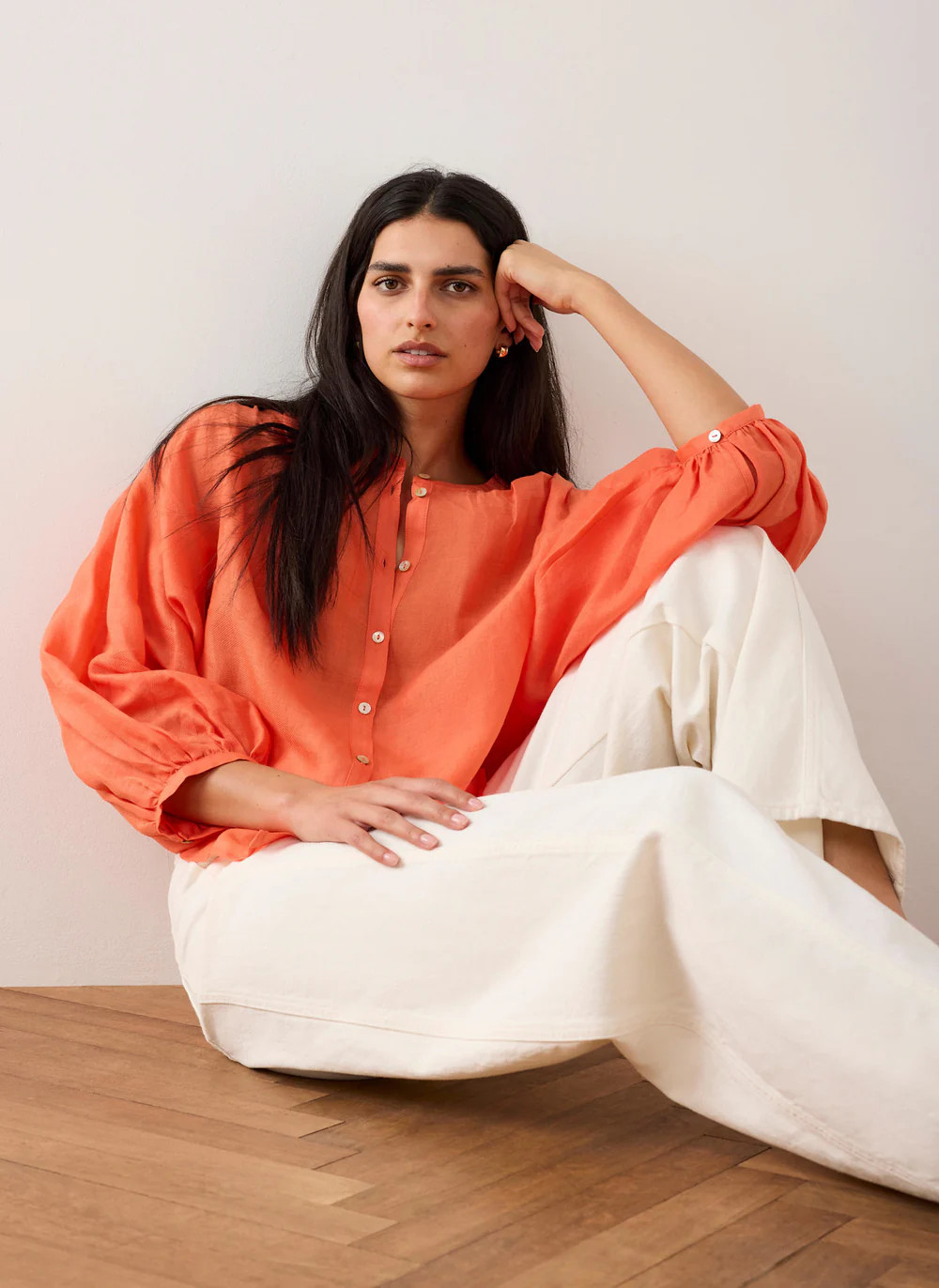 Orange Ramie Batwing Blouse | Mint Velvet